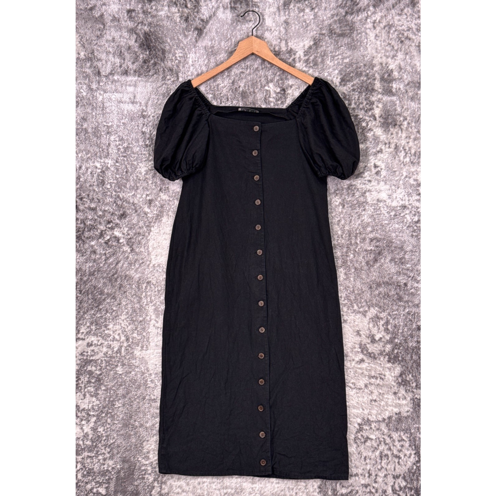 Na Nin Dress Small / Medium Womens Black Raw Linen Button Front Midi